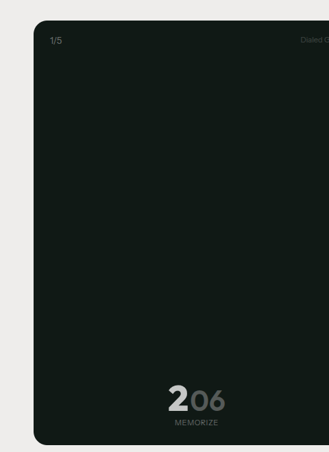 Dialed GG Color memorize phase — a target color fills the screen while you study its hue, saturation, and brightness