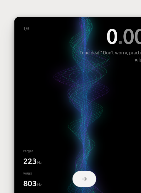 Dialed GG Sound round result — score comparison showing target 173 Hz vs your guess 590 Hz